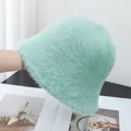 Detailed texture of mint green long plush bucket hat for women with soft faux fur finish - Adjustable / Green