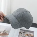 Detailed side view of grey faux shearling baseball cap showing warm fuzzy texture - Adjustable / Gray