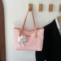 Borsa tote rosa con stelle, manici arancioni e ciondolo a nuvola per l'uso quotidiano - Rosa con ciondolo