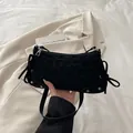 Chic black leopard print baguette bag with velvet texture and metallic rivet accents - Black
