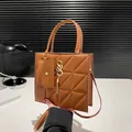 Brown geometric quilted handbag with S-buckle tassel and detachable small pouch - Brown