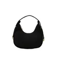 Minimalist black felt hobo bag with embossed texture and premium gold zipper hardware - Black