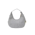 Grey felt hobo bag with crocodile texture pattern and golden metal hardware detail - Gray