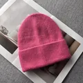 Berretto in maglia rosa acceso in pelliccia di coniglio con risvolto alla moda invernale - Rosa Rosso