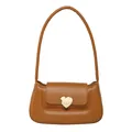 Borsa a tracolla marrone caramello con fibbia a cuore dorata in pelle premium - Marrone