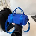 Blue nylon barrel crossbody bag with large capacity for gym and travel use - Small / Blue