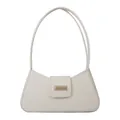 French style baguette bag in cream white faux leather with gold metallic buckle - White