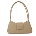 Elegant khaki baguette bag with double shoulder straps and golden metallic buckle - Khaki