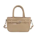 Elegant beige vintage square handbag with decorative buckle and adjustable shoulder strap - Khaki