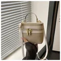Beige tweed and white leather box handbag with gold double zippers and top handle - White