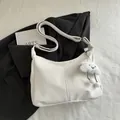 Off-white leather hobo shoulder bag featuring a cute plush cloud charm for women - With Pendant / White