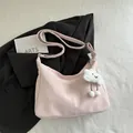 Light pink PU leather crossbody bag with a cute white cloud charm and adjustable strap - With Pendant / Pink