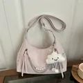 Pink casual hobo bag with silver chains, pearl charms and fluffy cloud pendant - With Pendant / Pink