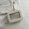 Portable cream white leather cosmetic bag with transparent window and sturdy handle - Off-white