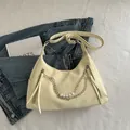 Chic cream white PU leather underarm bag with decorative metal and pearl chain - No Pendant / Yellow