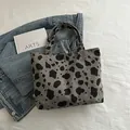 Chic corduroy tote bag with black and gray cow print for casual daily styling - Gray
