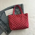 Red polka dot corduroy tote bag for women, retro style casual shoulder handbag - Red