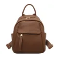 Brown faux leather women's backpack with lychee texture and adjustable straps - Coffee