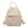 Minimalist cream soft leather backpack for women with gold zippers and multi-pocket design - Off White
