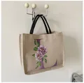 Borsa shopping chic in iuta con stampa floreale lettera L viola e manici neri - Stile L (Stampa Floreale Lettera L)