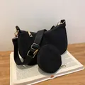 Black corduroy underarm bag with small round coin purse and adjustable shoulder strap - Black
