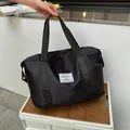 Black large capacity travel bag with trolley sleeve and bottom wet-dry compartment - Black