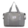 Grey travel duffel bag with bottom shoe compartment and waterproof fabric finish - Gray