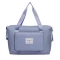 Large capacity gray blue nylon travel bag with waterproof finish and expandable bottom layer - Blue