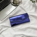 Metallic purple envelope wallet for women with shiny mirror finish and flap closure - Blue