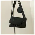 Three-in-one black crossbody bag with round coin purse and thick plastic chain strap - Black
