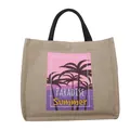 Natural jute summer tote bag with black handles and paradise palm tree graphic print - Style 1