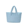 Lichtblauwe gewatteerde puffer tote tas met verticale strepen en handvatten - Blauw