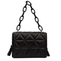 Quilted black PU leather shoulder bag with bold acrylic chunky chain and gold accents - Black