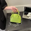 Neon green litchi texture mini shell bag with silver chain strap for women - 15.5cm x 12cm x 7cm / Green