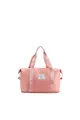 Minimalist lotus pink travel bag with durable nylon handles and expandable shoe compartment - Pink