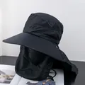 Detail of black outdoor sun hat featuring breathable mesh face mask and neck protection flap - M (56-58cm) / Black