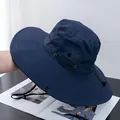 Detail of dark blue sun hat featuring breathable mesh vents and adjustable wind rope - M(56-58cm) / Navy Blue
