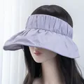Macro detail of lavender pleated brim UV sun hat showing fabric texture and ruffle design - Adjustable / Purple