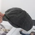 Detailed close-up of dark grey washed cotton octagonal cap with reinforced stitching - M(56-58cm) / Dark Green