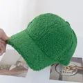 Detail shot of the soft green fuzzy fleece texture on this minimalist baseball cap - Adjustable / Grass Green