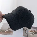 Close-up of black teddy fleece baseball cap with soft plush texture for winter - Adjustable / Dark Gray