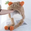 Détail du chapeau trappeur en peluche marron avec carotte et doublure polaire douce - M (56-58cm) / Kaki