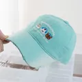 Detail of cute animal embroidery and distressed brim on mint green baseball cap - Adjustable / Lake Blue