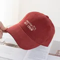 Close-up of burgundy cotton baseball cap with white bear embroidery and creative art crew text - Regular (54-59CM) / Brick Red