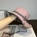 Detailed view of pink quick-dry sun hat featuring a wide brim and adjustable wind rope - M(56-58cm) / Pink