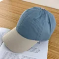 Detail of two-tone cotton baseball cap with beige brim and contrast blue-grey crown - Adjustable / Gray Blue and Beige Brim