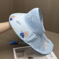 Detail of light blue sun hat with breathable mesh top, cartoon bear, and neck protector - 3-10 Years (50-54CM) / Blue