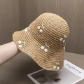 Close-up of hand-woven straw hat featuring delicate cherry embroidery and wavy brim - Adjustable / Khaki Hat Beige Cherry