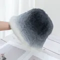 Close-up of soft gradient faux rabbit fur bucket hat with grey to white plush texture - Adjustable / Black
