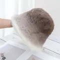 Close-up of soft faux rabbit fur bucket hat with grey gradient plush texture detail - Adjustable / Coffee
